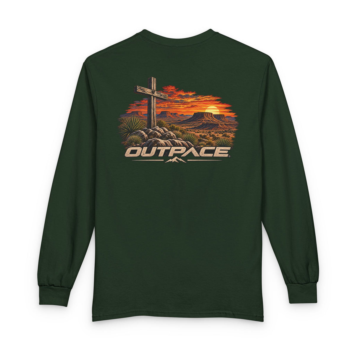 OUTPACE Christian Cross Sunset Long Sleeve T-Shirt