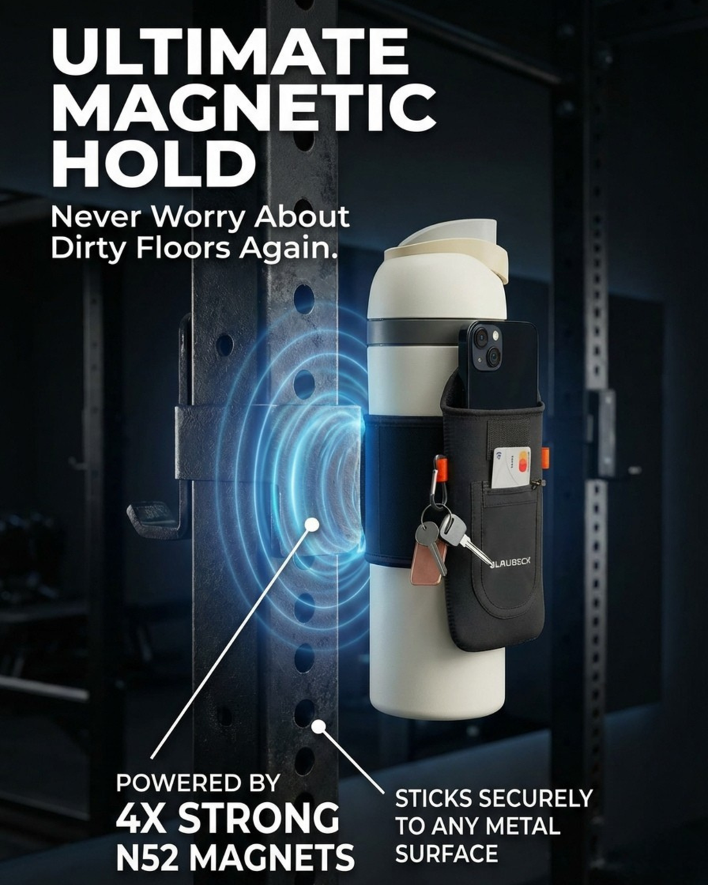 Magnetic Gym Water Bottle Sleeve – Attaches to Any Steel Equipment