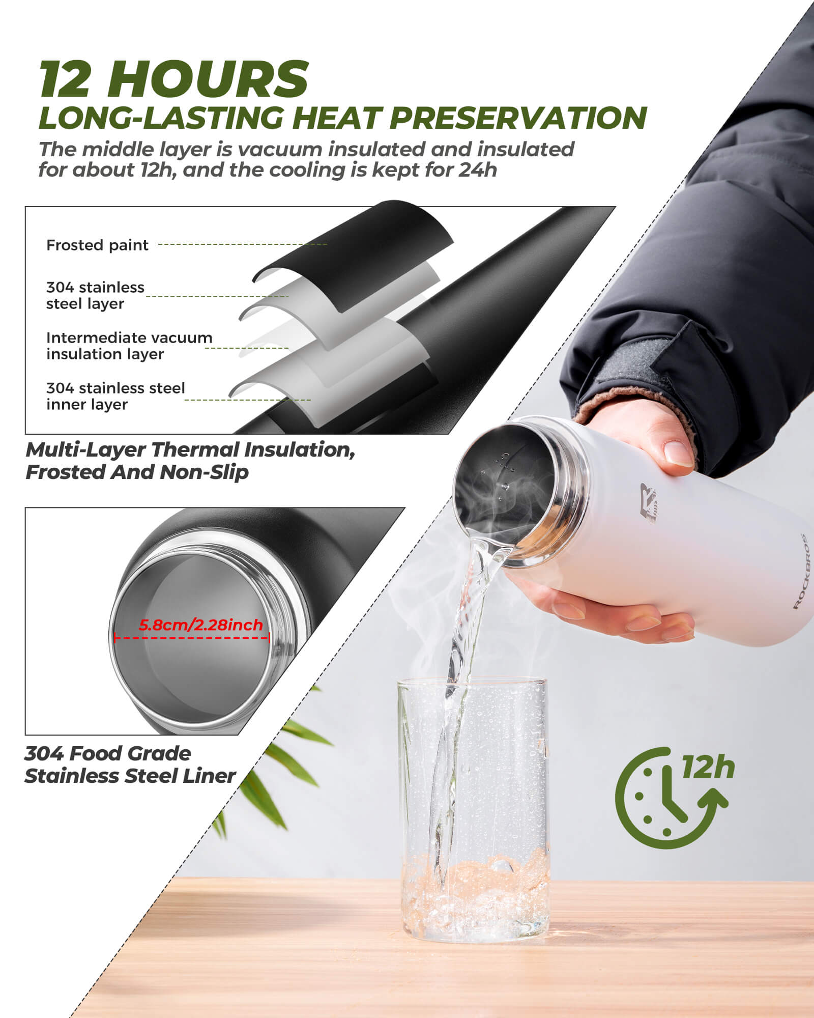 Insulated Stainless Steel Water Bottle – 3-in-1 Lid, Multiple Sizes